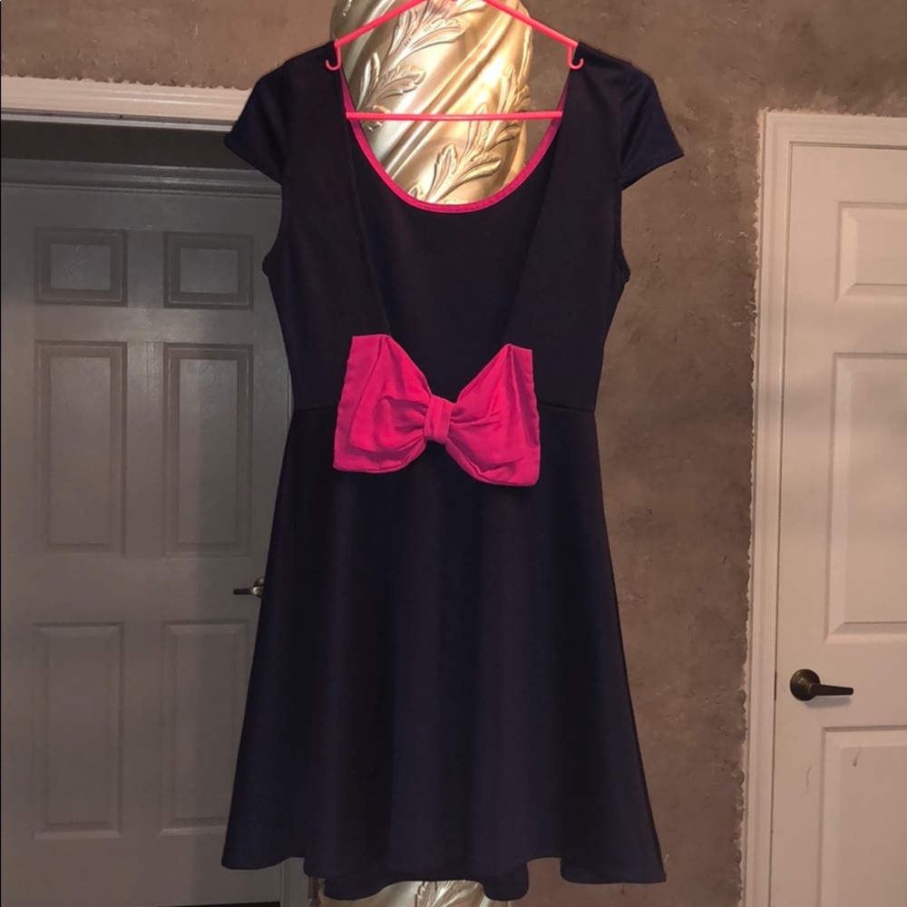 Charlotte Rousse navy dress with pink bow